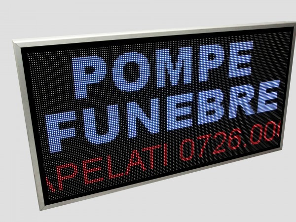 Afisaj LED programabil 1370mm x 730mm, leduri RGB P8 pentru POMPE FUNEBRE
